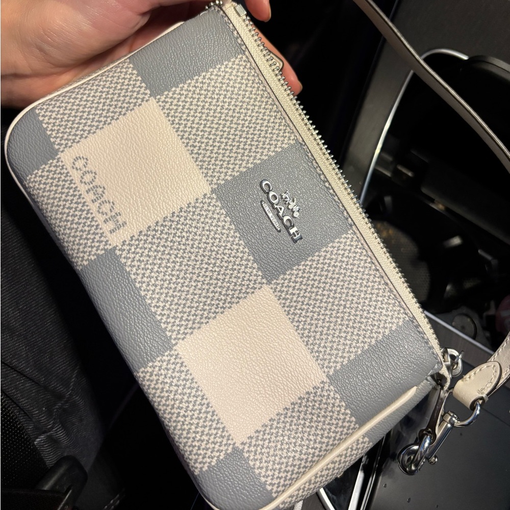 Coach Checkered Wristlet in blue and Cream